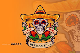 create high quality skull tacos, mexican food logo