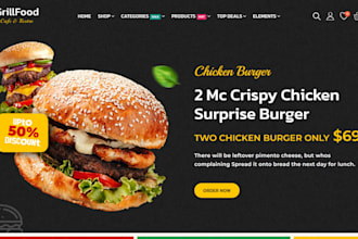 design pizza shopify burger food store food ordering system, restaurant website