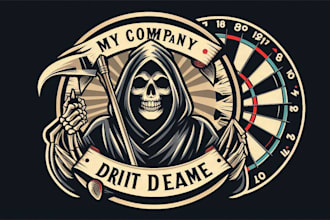 design vintage retro skull dart game grim reaper logo t shirt design