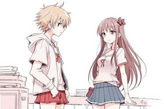 draw sketch and colored anime manga character