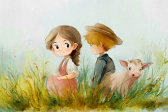 draw watercolor style book illustrations in digital