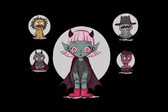 design vintage fantasy horror fun cartoon character