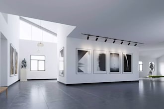 design cgi 3d museum, art gallery, art museum, exhibition hall layout