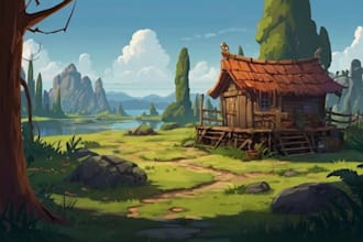 make 2d background, landscape illustration and concept art