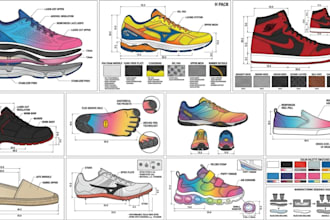 design shoe tech pack, sneakers, heels, loafers, boots for manufacturing