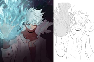 create a 2d illustration from line art to final render