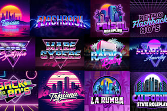 retro neon, t shirt 80s, 90s vintage logo chrome text effect
