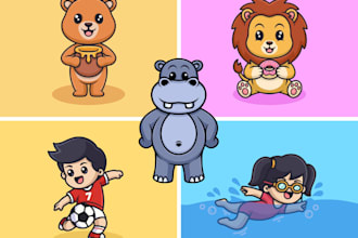 draw cartoon, mascot, chibi or kawaii illustration in 24h