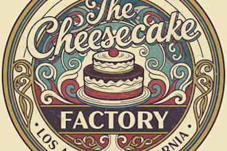 design a vintage cheesecake factory logo with a classic, elegant,  retro style