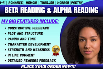 beta or alpha read your memoir, romance, christian book and critique your poetry