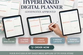 etsy digital planner, hyperlinked planner digital journal, etsy digital products