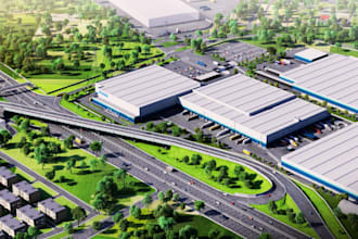 do realistic 3d cgi warehouse, cold storage, and commercial building rendering