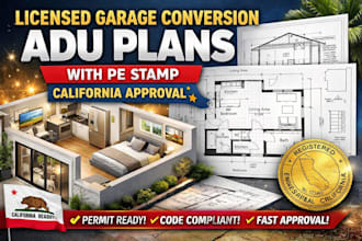 licensed garage conversion adu plans with pe stamp california approval