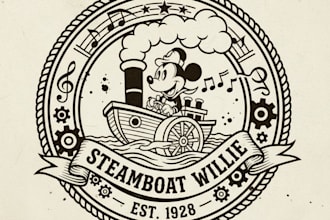 draw a steamboat willie inspired logo
