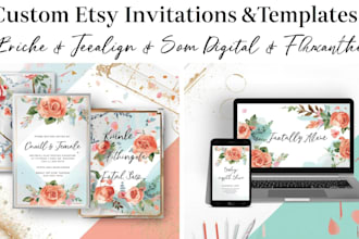 design wedding invitation save the date, party invitation canva design for etsy