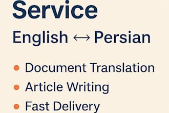 translate english to persian and write articles