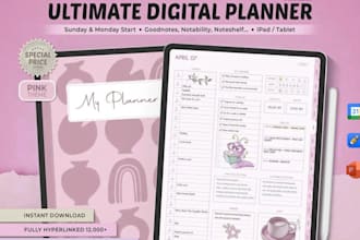 etsy digital planner, hyperlinked planner, etsy digital product, digital journal