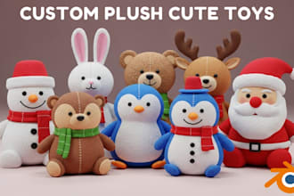 custom 3d plush toy model, christmas gift character 3d printable design render