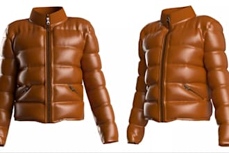 3d clothing animation, 3d fashion mockups, puffer jacket and cgi apparel design