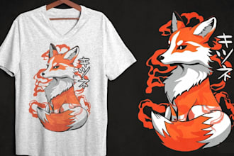 make professional vector t shirt fox kitsune logo