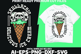 do creative skull ice cream logo and t shirt design