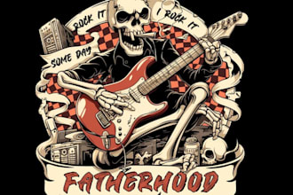 create vintage skeleton rock guitar logo