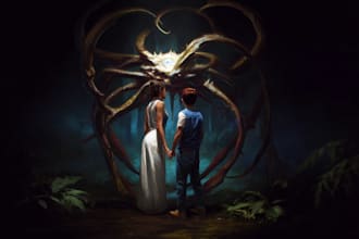 paint a fantasy dragon rider portrait with epic background