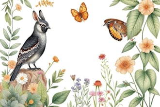 draw an animal and botanical illustration