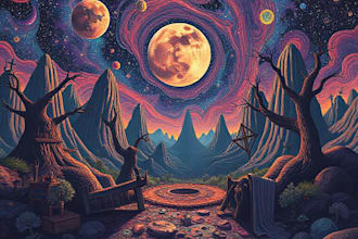 stunning illustration psychedelic, lifestyle, surrealism