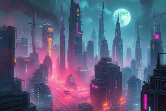 create sci fi illustration of futuristic cyberpunk city