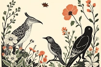 do animal and botanical linocut illustration