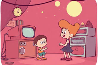 draw retro vintage cartoon illustration