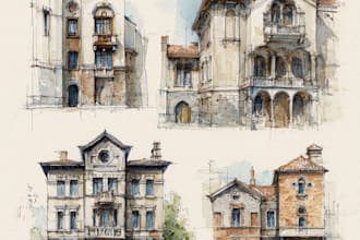 do handpaint watercolour architecture sketches or renders