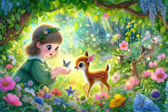 create watercolor childrens story book illustrations, childrens book
