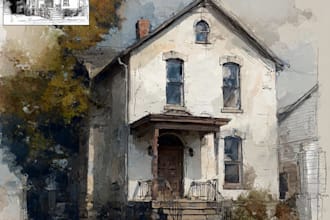 draw your house photo into watercolor sketch