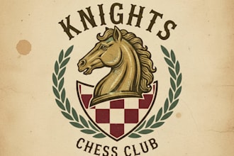 design a vintage chess horse logo with a classic, elegant, and strategic style