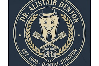 design a vintage dental logo with a classic, clean, and retro style