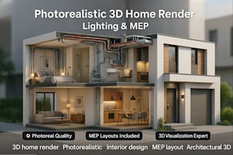 photorealistic 3d architectural home renderings with lighting and mep layouts