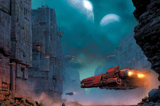 draw epic sci fi artwork with spaceships and planets