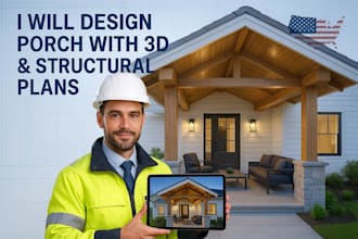 design porch with detailed 3d and structural plans