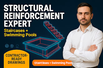 design structural detailing, reinforcement plan for staircase and swimming pool