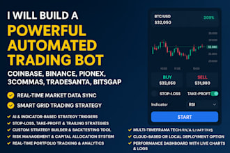 build automated coinbase bot, binance, pionex, 3commas, tradesanta, bitsgap bot