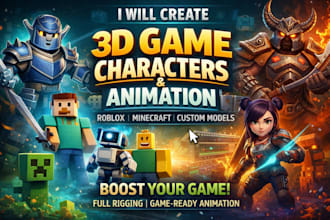 design custom minecraft skin, game character, roblox game animation unity unreal