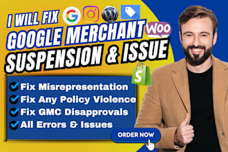 fix google merchant center suspension, misrepresentation, disapprove products