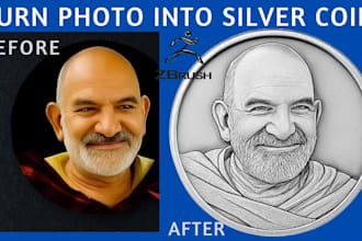 sculpt custom 3d bas relief coin portrait medallion from photo art cnc print stl