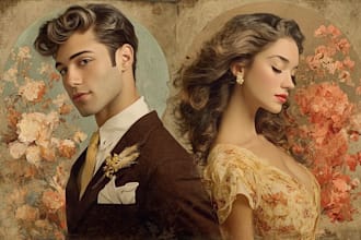 draw elegant vintage style portraits and caricatures