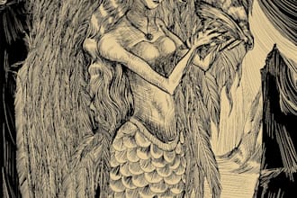 create hand drawn dark art surreal fantasy line art illustration