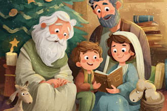 illustrate christmas children story book and bible stories