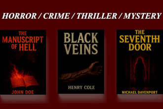 create a KDP book cover in horror, crime or thriller, style
