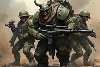 draw military concept art , monsters and characters